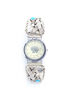 Navajo Uhr mit Adler und Türkis