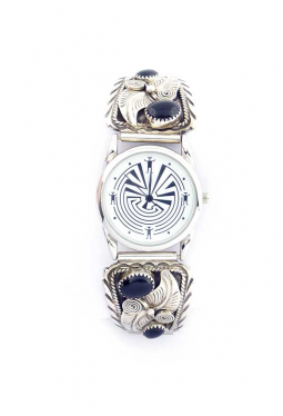 Navajo Uhr mit 4 Onyx und feiner Silberverzierung (2)